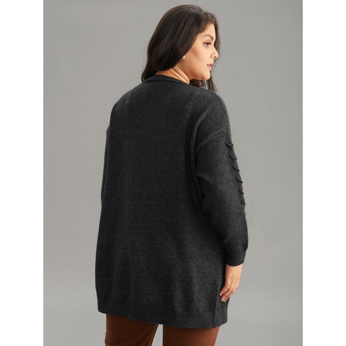 Plus Size Supersoft Essentials Textured Heather Pocket Cardigan Black Women Casual Loose Long Sleeve Everyday Cardigans BloomChic 28/5X Product Image