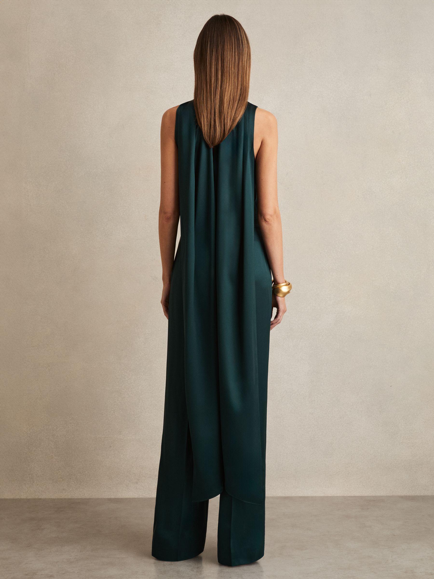 Satin Cape-Sash Jumpsuit in Teal Green Product Image