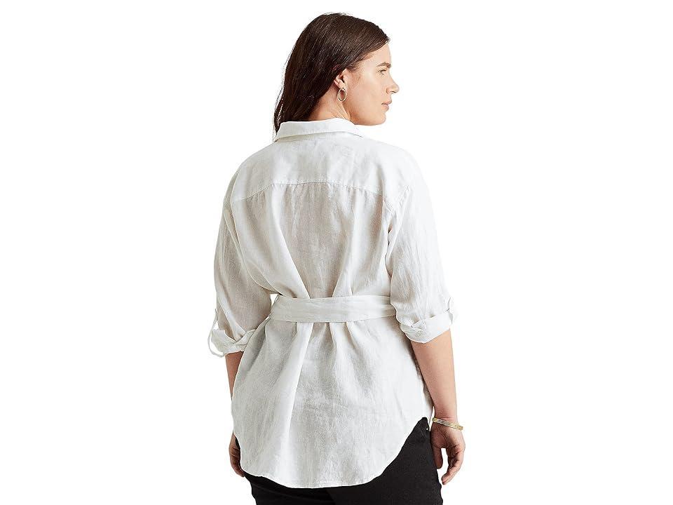 Lauren Ralph Lauren Plus Size Belted Linen Shirt Women's Clothing Product Image