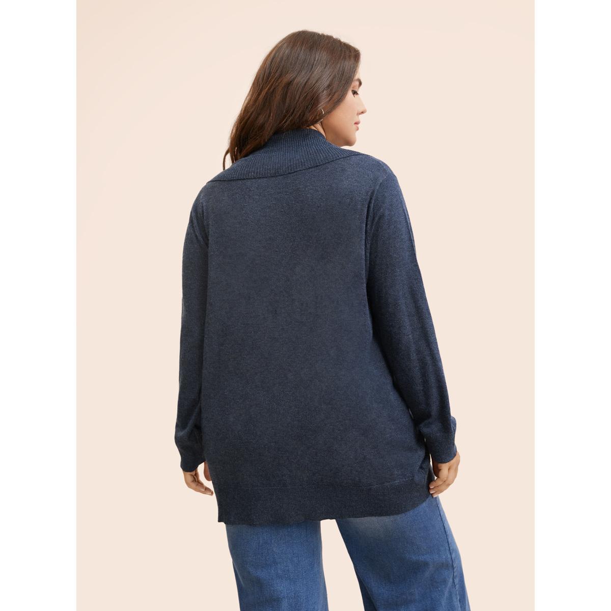 Plus Size Supersoft Essentials Textured Lapel Collar Cardigan Midnight Women Casual Loose Long Sleeve Everyday Cardigans BloomChic 12/L Product Image