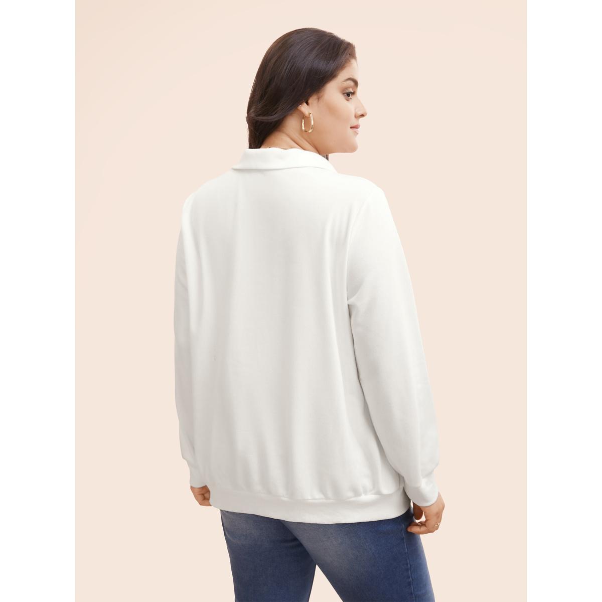 Plus Size Letter Print Half Zip Kangaroo Pocket Sweatshirt Women Originalwhite Elegant Patchwork Polo Everyday Sweatshirts BloomChic 10/M Product Image