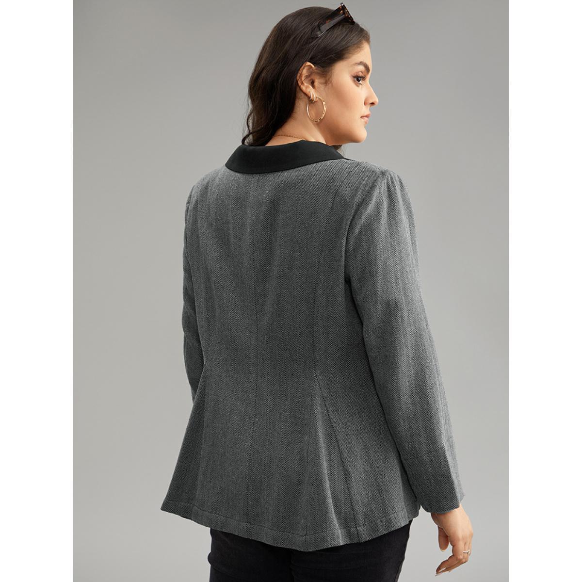 Plus Size Patchwork Contrast Button Up Blazer Black Women Dailywear Plain Contrast Sleeve Long Sleeve Suit Collar 18-20/2X Casual Blazers BloomChic Product Image