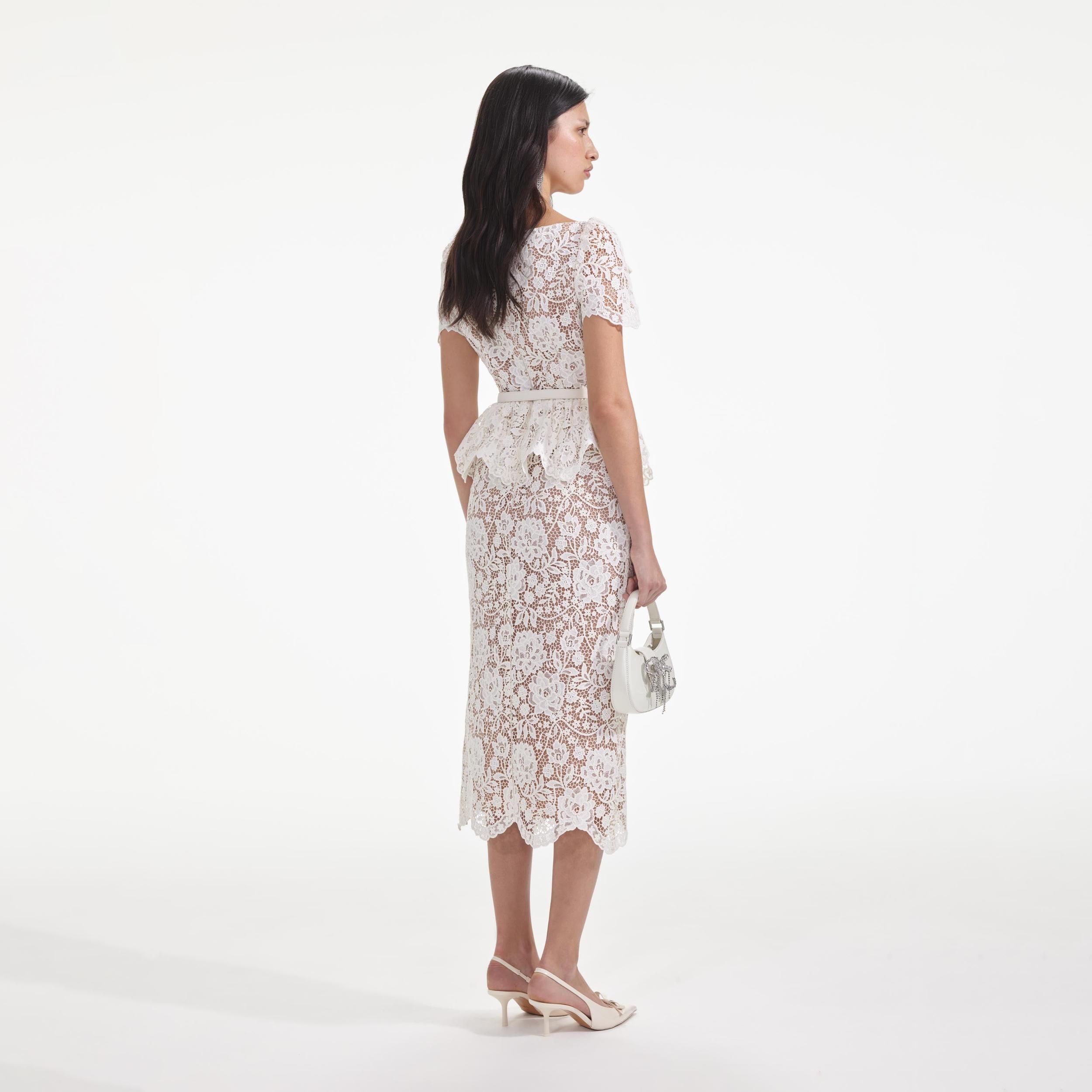 Cream Lace Peplum Midi Dress Product Image