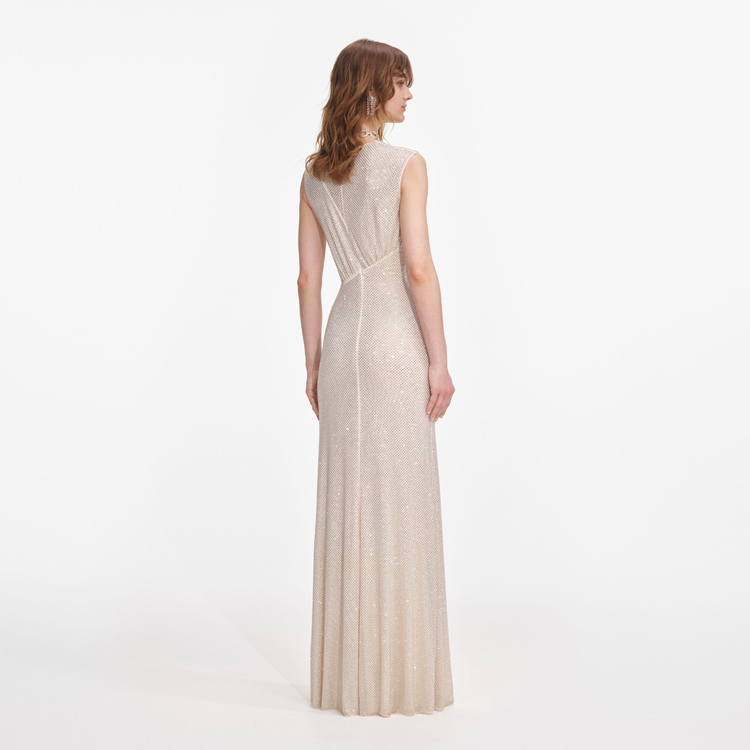 Champagne Rhinestone Cut Out Maxi Dress Product Image