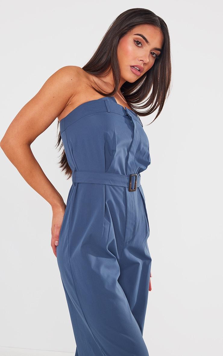 Dark Blue Woven Belted Bandeau Wide Leg Jumpsuit Product Image