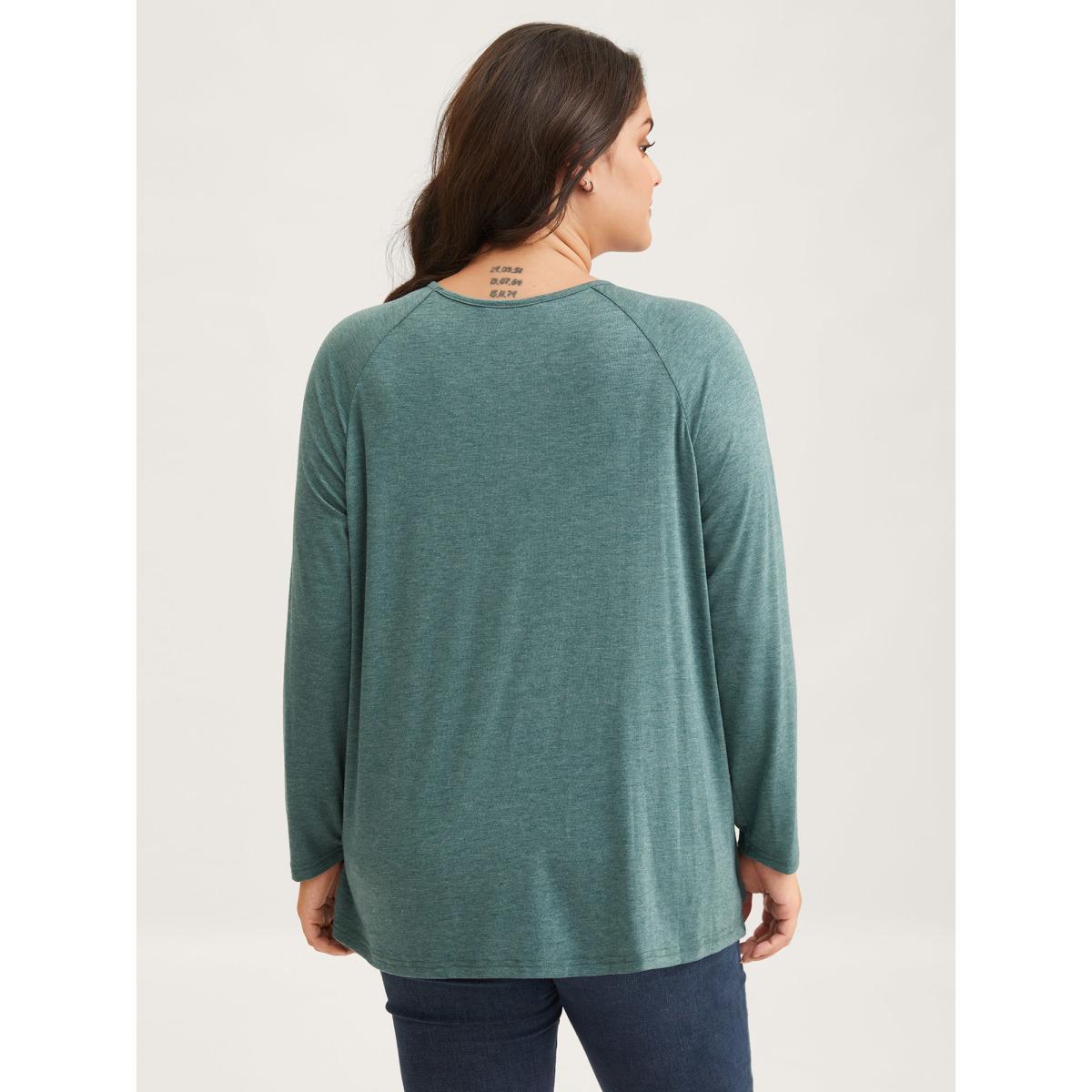 Plus Size 2-In-1 Gathered Ruffle Trim T-Shirt Teal Women Elegant Gathered Round Neck Everyday T-shirts BloomChic 10/M Product Image