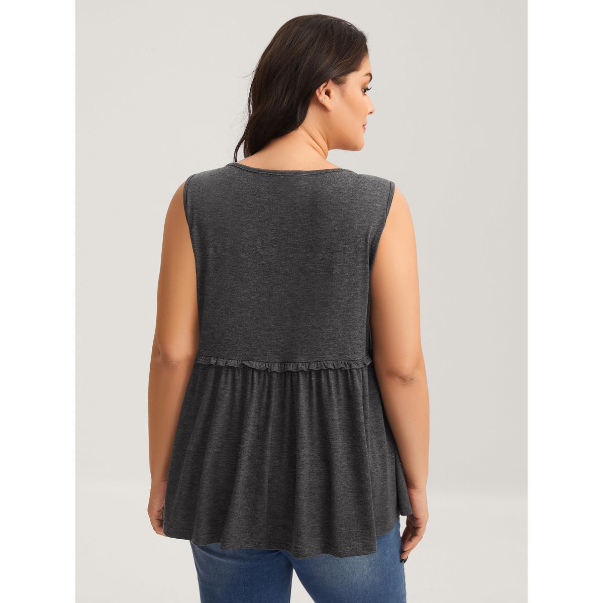 Plus Size Lace Trim V-Neck Tank Top Women DimGray Wraparound straps V-neck Everyday-Casual Tank Tops Camis BloomChic 26/4X Product Image