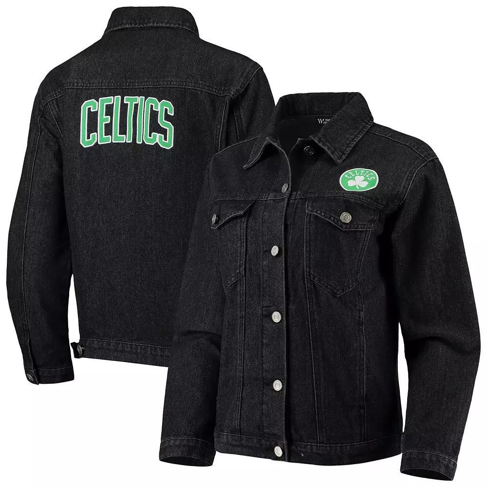 Women's The Wild Collective Black Boston Celtics Patch Denim Button-Up Jacket, Size: Medium Product Image