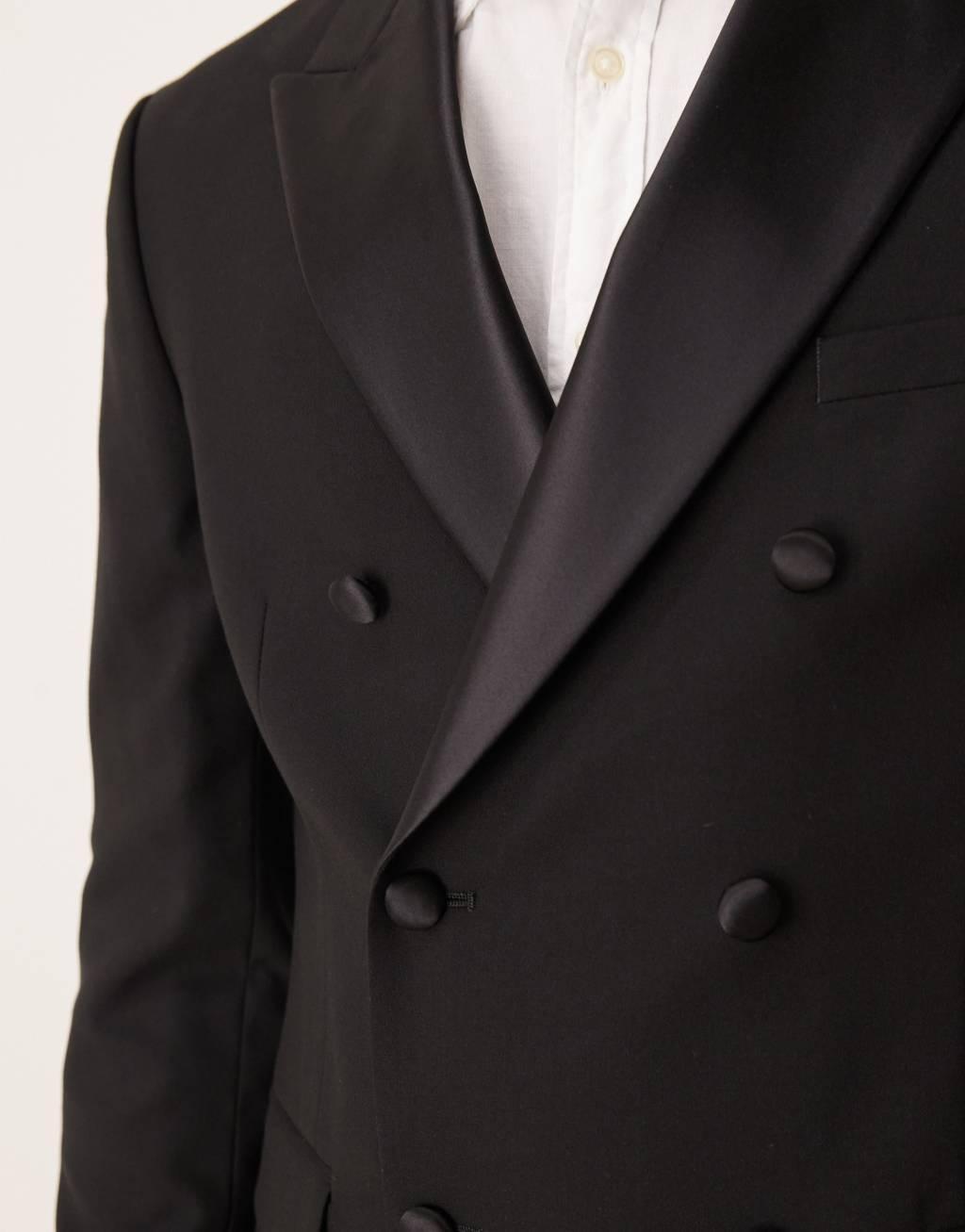 ASOS DESIGN slim double breasted tuxedo blazer in black Product Image
