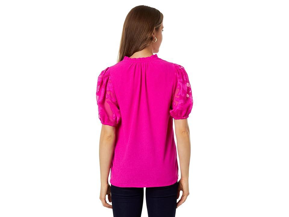 Vince Camuto Short Puff Sleeve Top (Fiercely Fuchsia) Women's Clothing Product Image