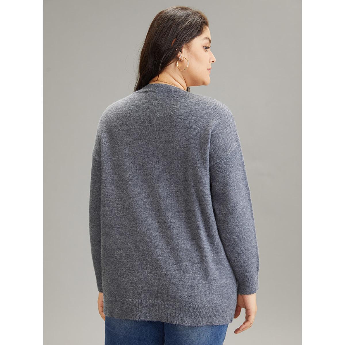 Plus Size Supersoft Essentials Textured Crew Neck Drop Shoulder Pullover DimGray Women Casual Loose Long Sleeve Round Neck Dailywear Pullovers BloomChic 30/6X Product Image