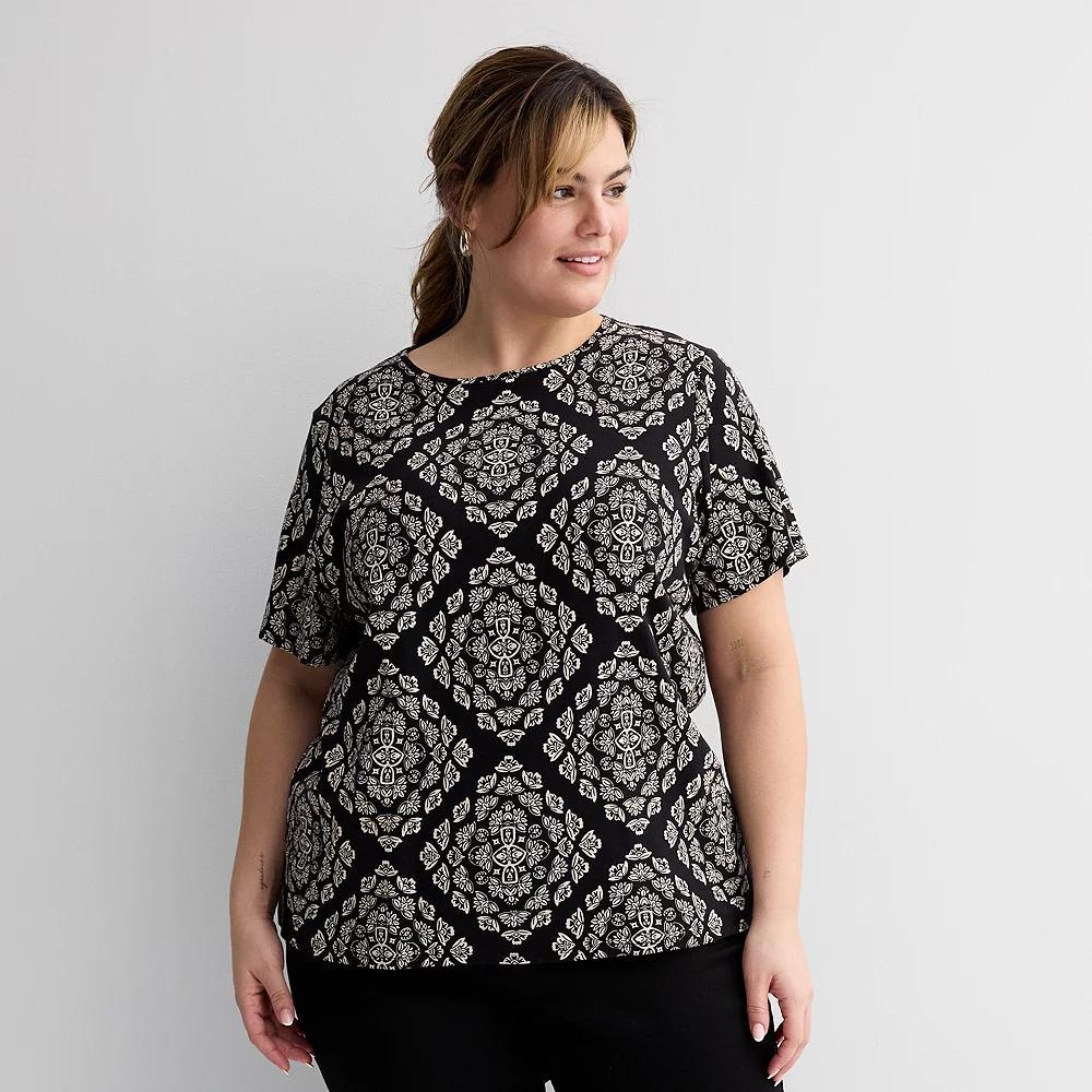 Plus Size Croft & Barrow® Essential Crewneck Top, Women's, Size: 2XL, Deep Pink Geo Product Image