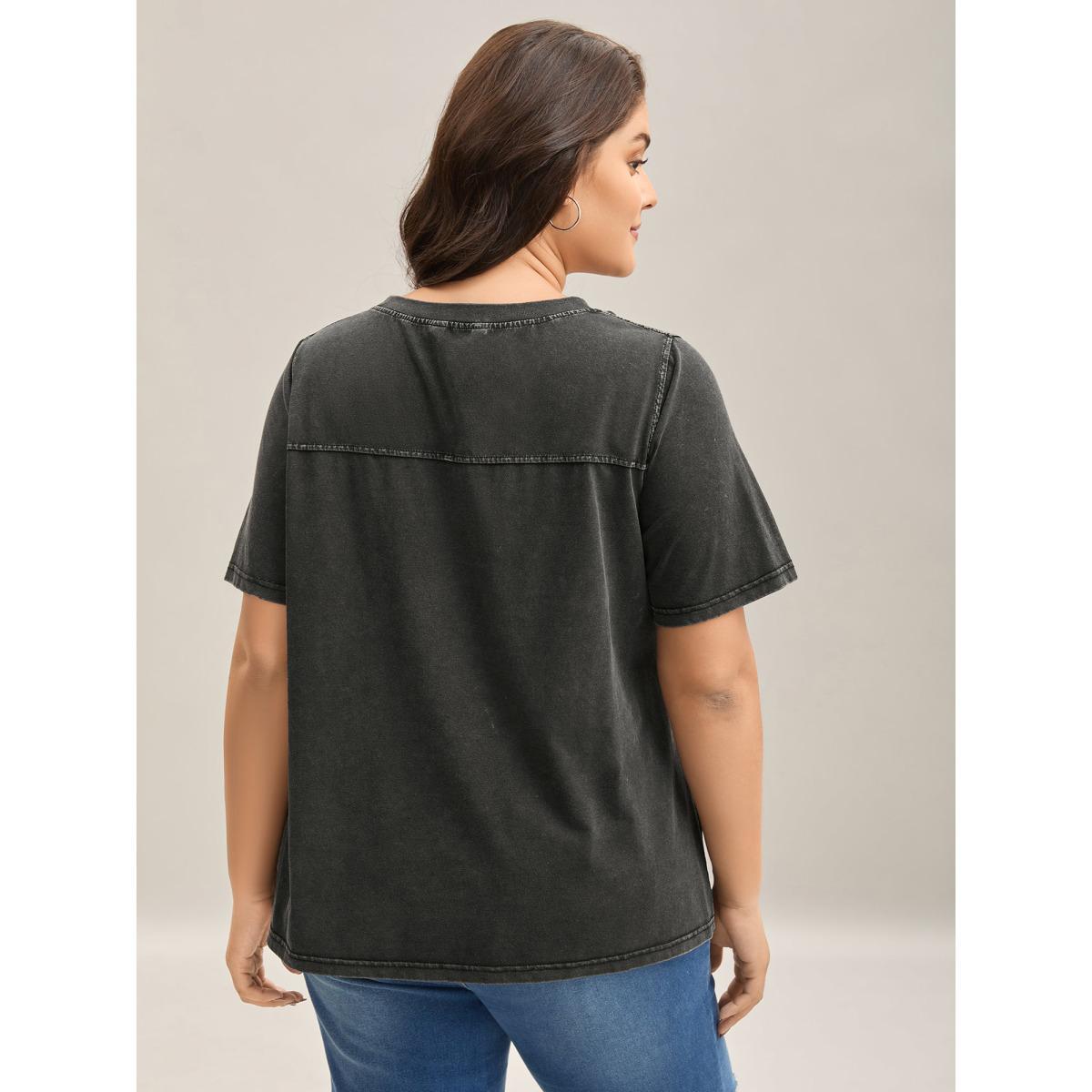 Plus Size Crew Neck Vintage Plain T-Shirt Black Women Casual Non Round Neck Everyday-Casual T-shirts BloomChic 30/6X Product Image