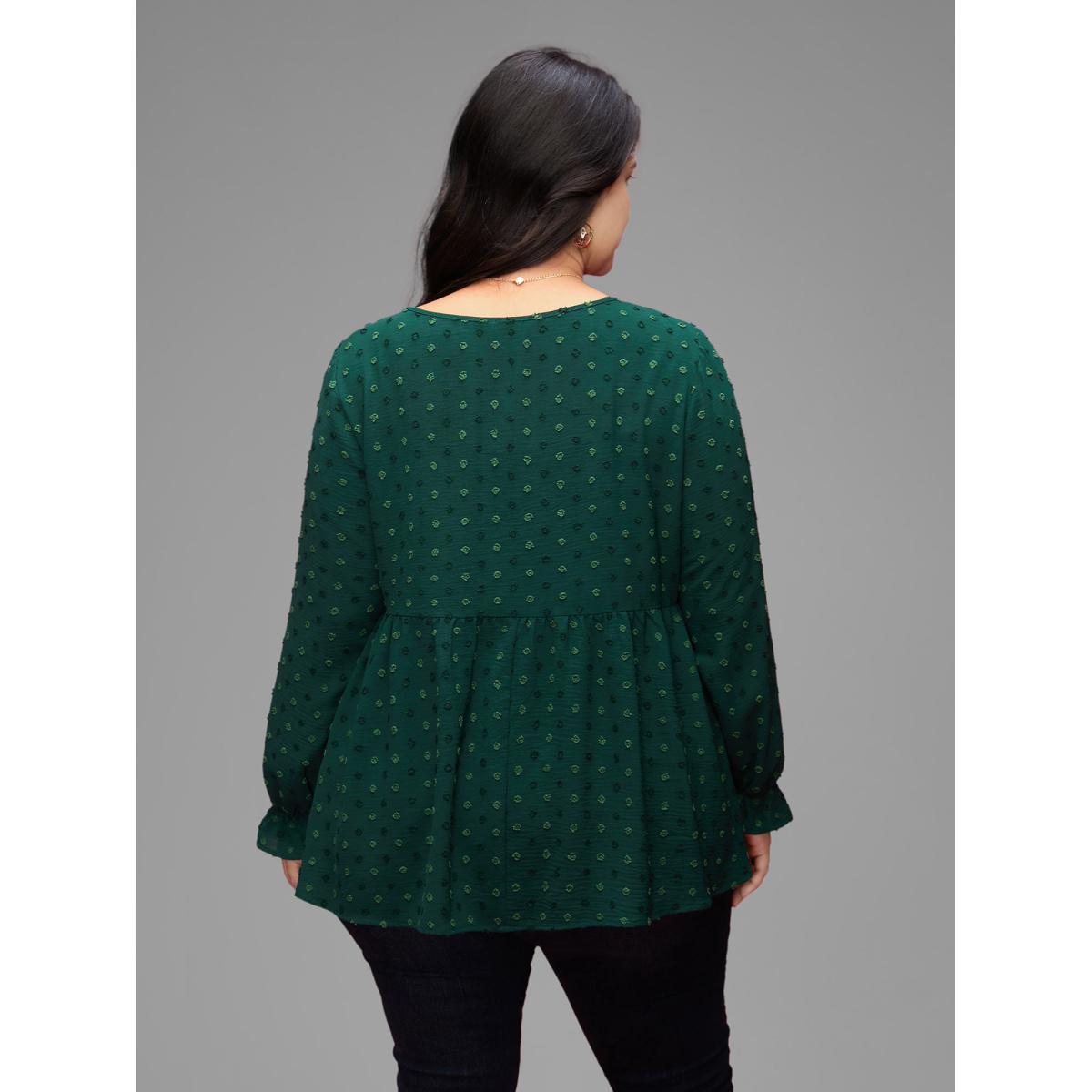 Plus Size Rust Textured Dot Elastic Cuffs A-line Blouse Women Casual Long Sleeve Round Neck Everyday Blouses BloomChic 12/L Product Image