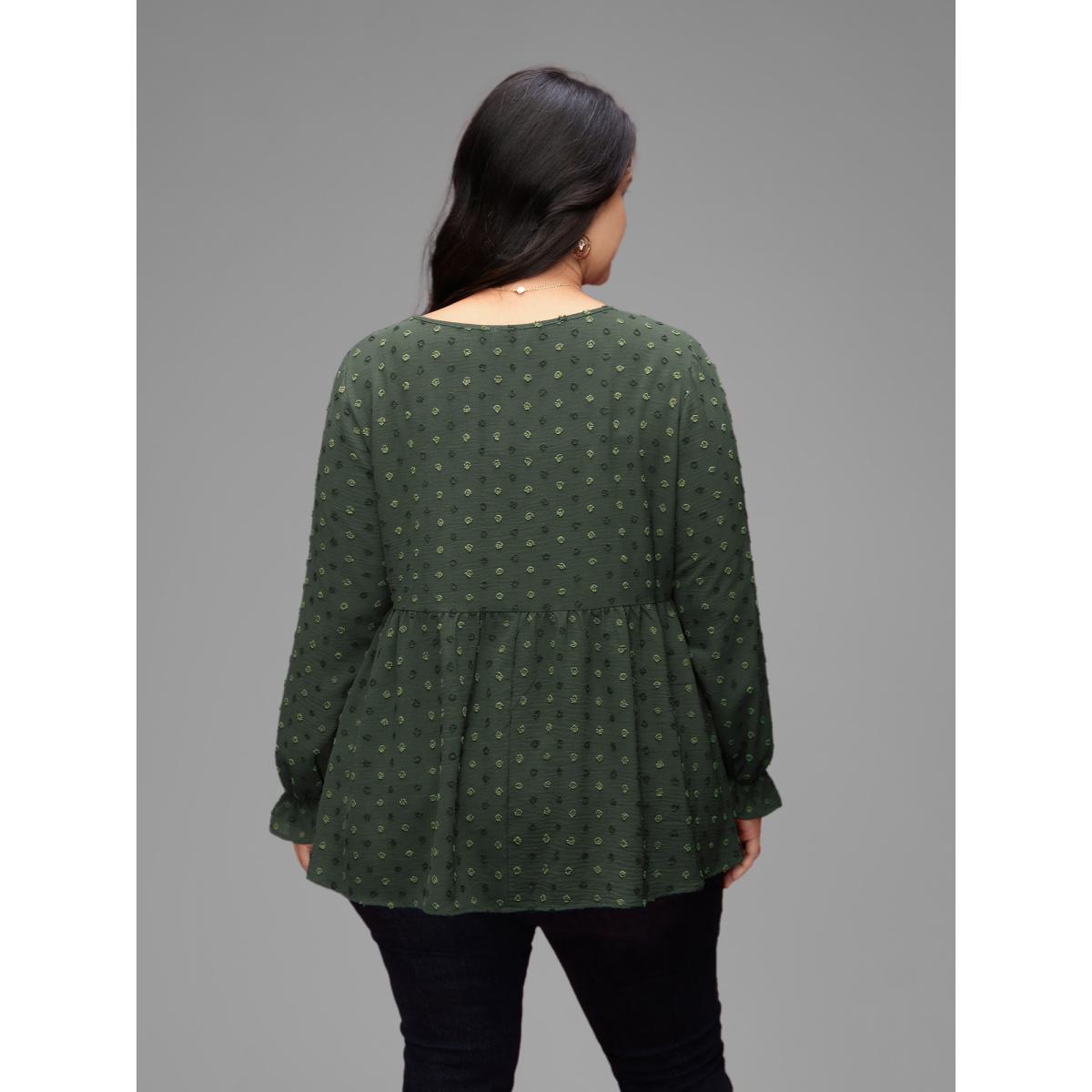 Plus Size Rust Textured Dot Elastic Cuffs A-line Blouse Women Casual Long Sleeve Round Neck Everyday Blouses BloomChic 12/L Product Image
