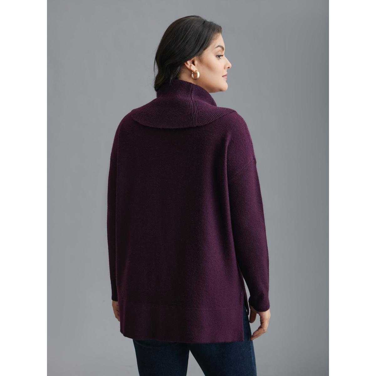 Plus Size Supersoft Essentials Turtle Neck Asymmetrical Hem Slit Pullover Eggplant Women Casual Loose Long Sleeve Turtleneck Everyday Pullovers BloomChic 14-16/1X Product Image