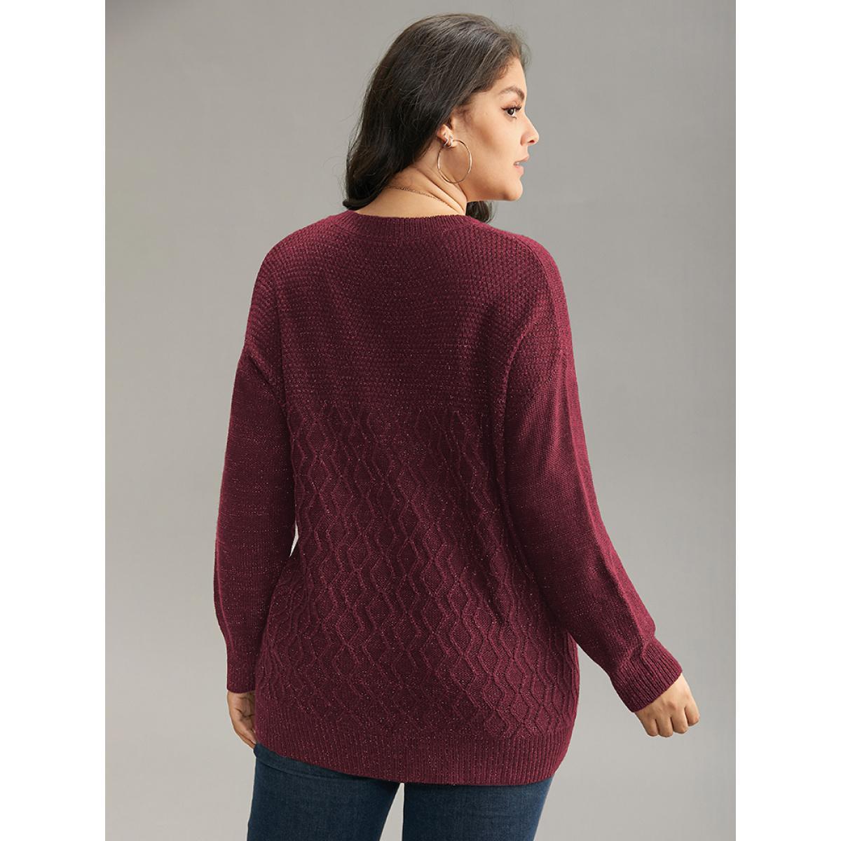 Plus Size Plain Sparkly V Neck Loose Pullover Scarlet Women Casual Long Sleeve V-neck Everyday Pullovers BloomChic 14-16/1X Product Image