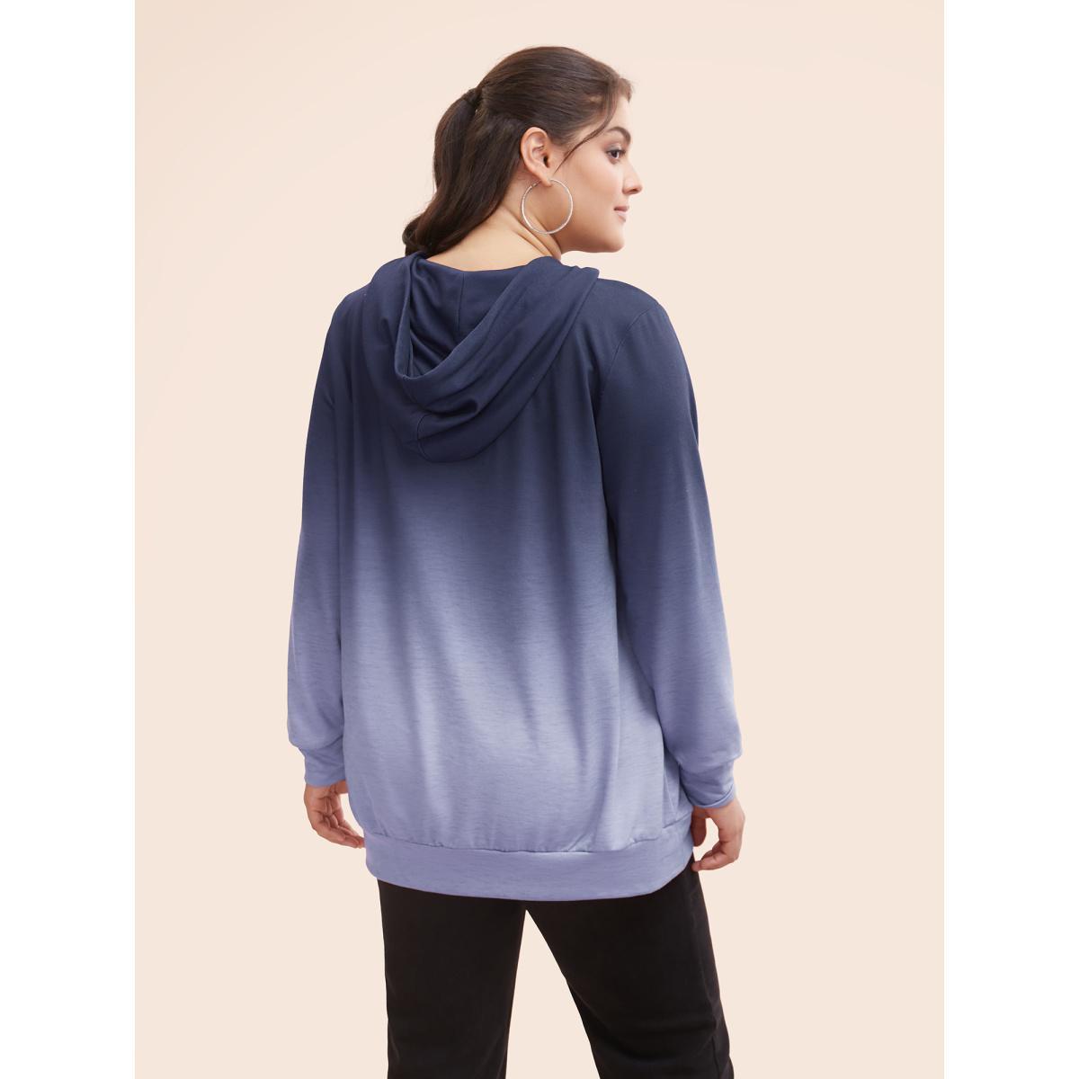 Plus Size Ombre Pocket Drawstring Hooded Sweatshirt Women Purple Casual Elastic cuffs Hooded Everyday Sweatshirts BloomChic 14-16/1X Product Image