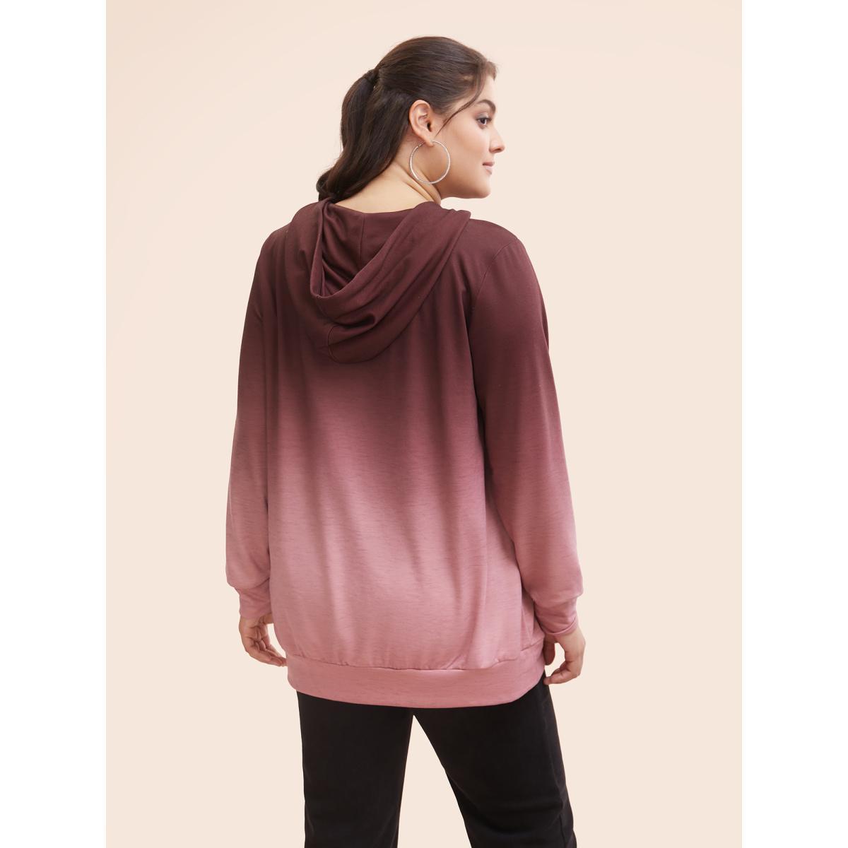 Plus Size Ombre Pocket Drawstring Hooded Sweatshirt Women Purple Casual Elastic cuffs Hooded Everyday Sweatshirts BloomChic 12/L Product Image