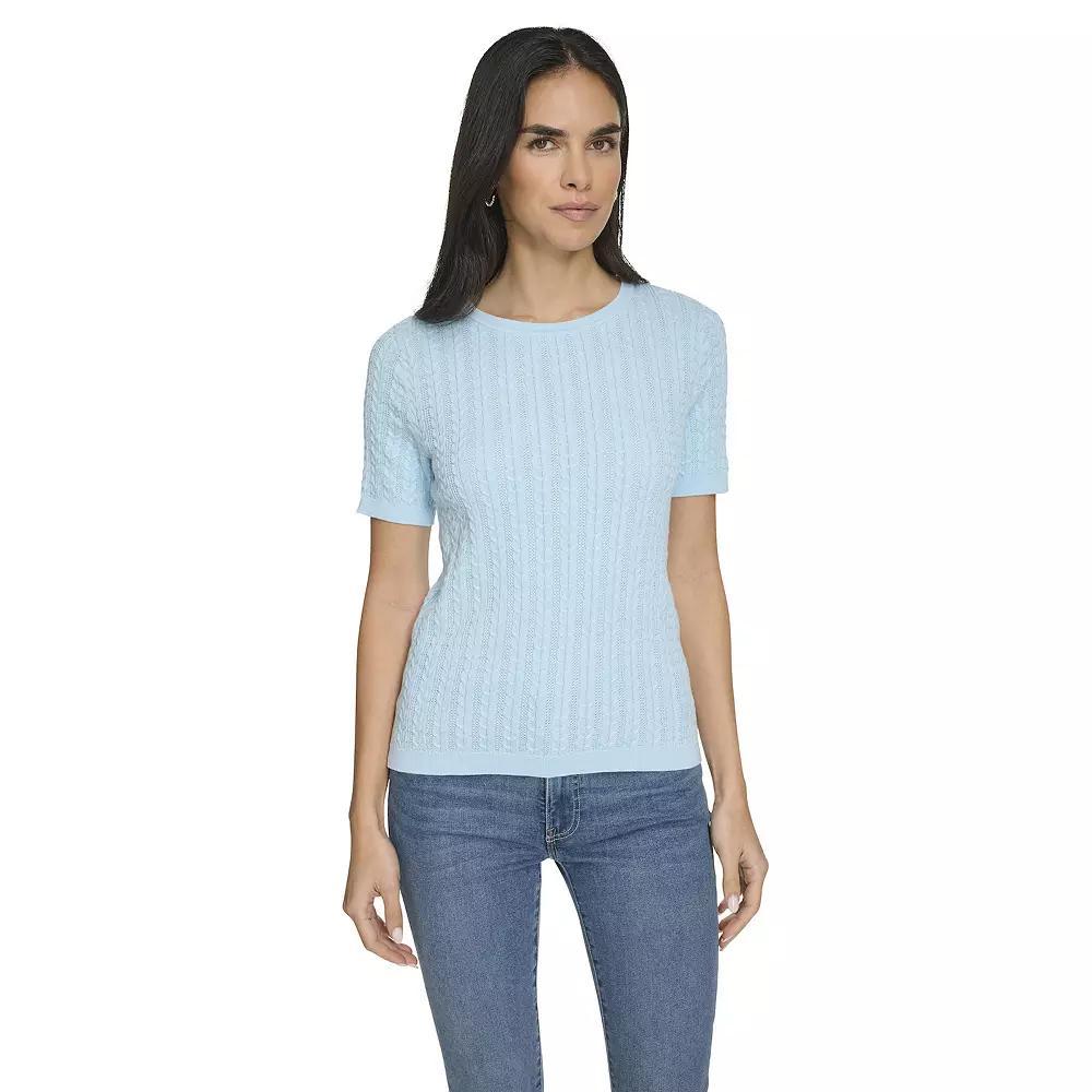 Women's Nautica Cable Knit Short Sleeve Sweater, Size: Large, Porcelain Blue Product Image