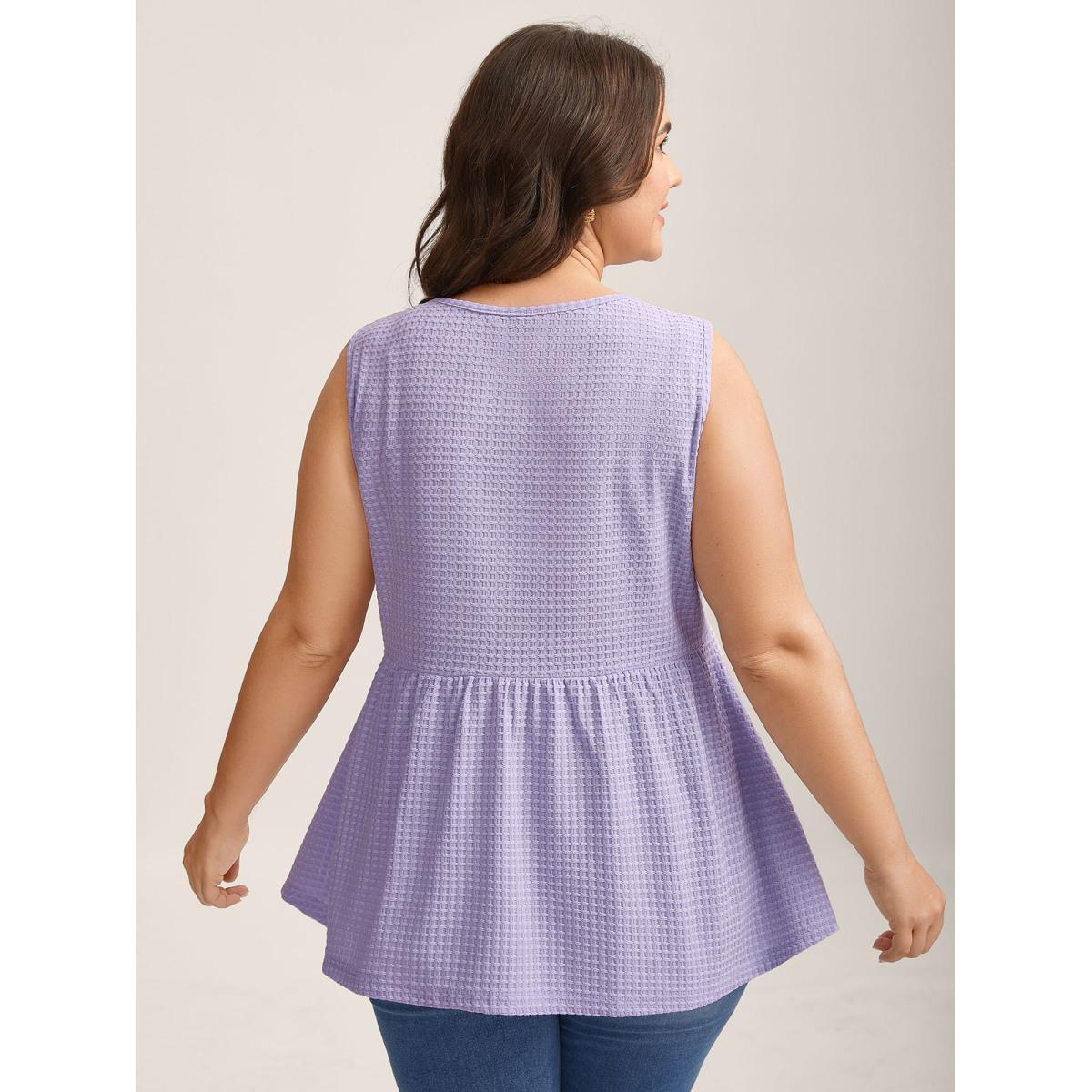 Plus Size Textured Metallic Detail Split Neck Tank Top Women Lilac Texture V-neck Everyday-Elegant Tank Tops Camis BloomChic 22-24/3X Product Image