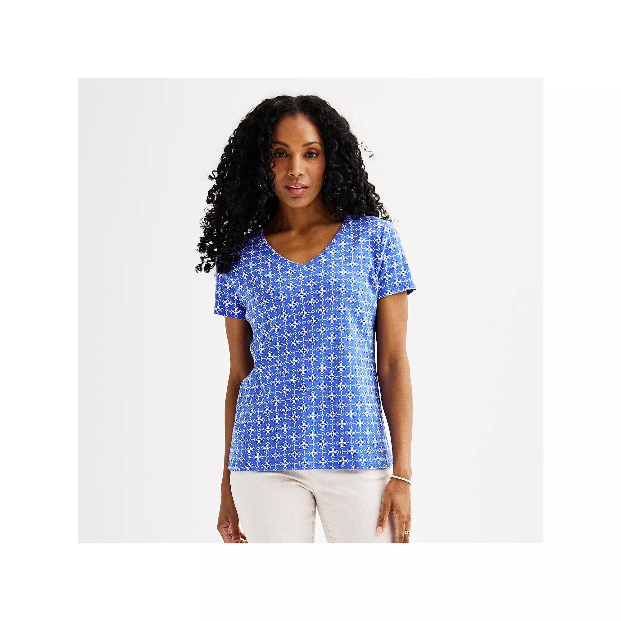 Women's Croft & Barrow® Essential V-Neck Tee, Size: Small, Beige Shell Print Product Image