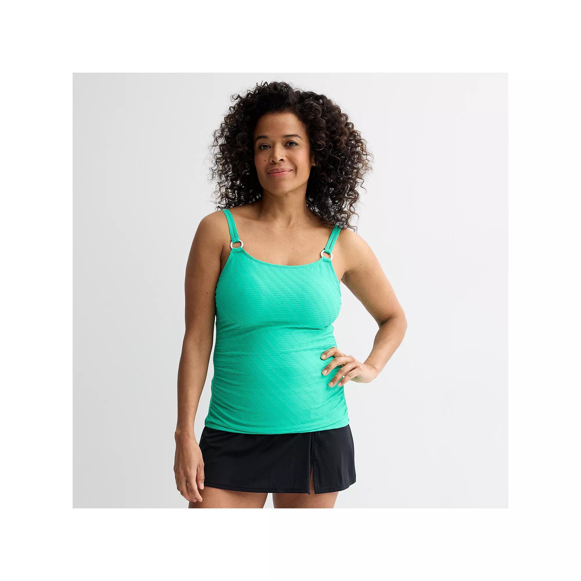 Womens Bal Harbour Solid Rouched Sides Ring Tankini Top Blue Mint Product Image