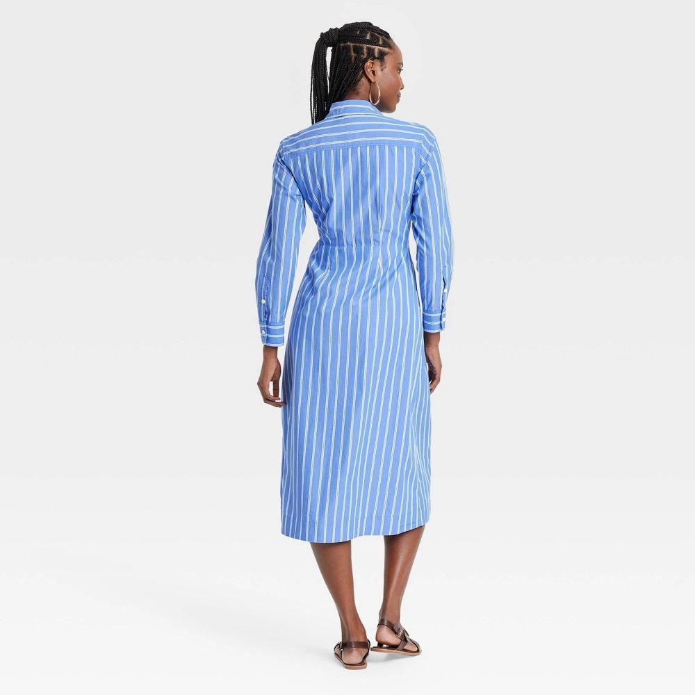 Womens Long Sleeve Tie-Front Midi Shirtdress - Universal Thread Blue Striped Product Image