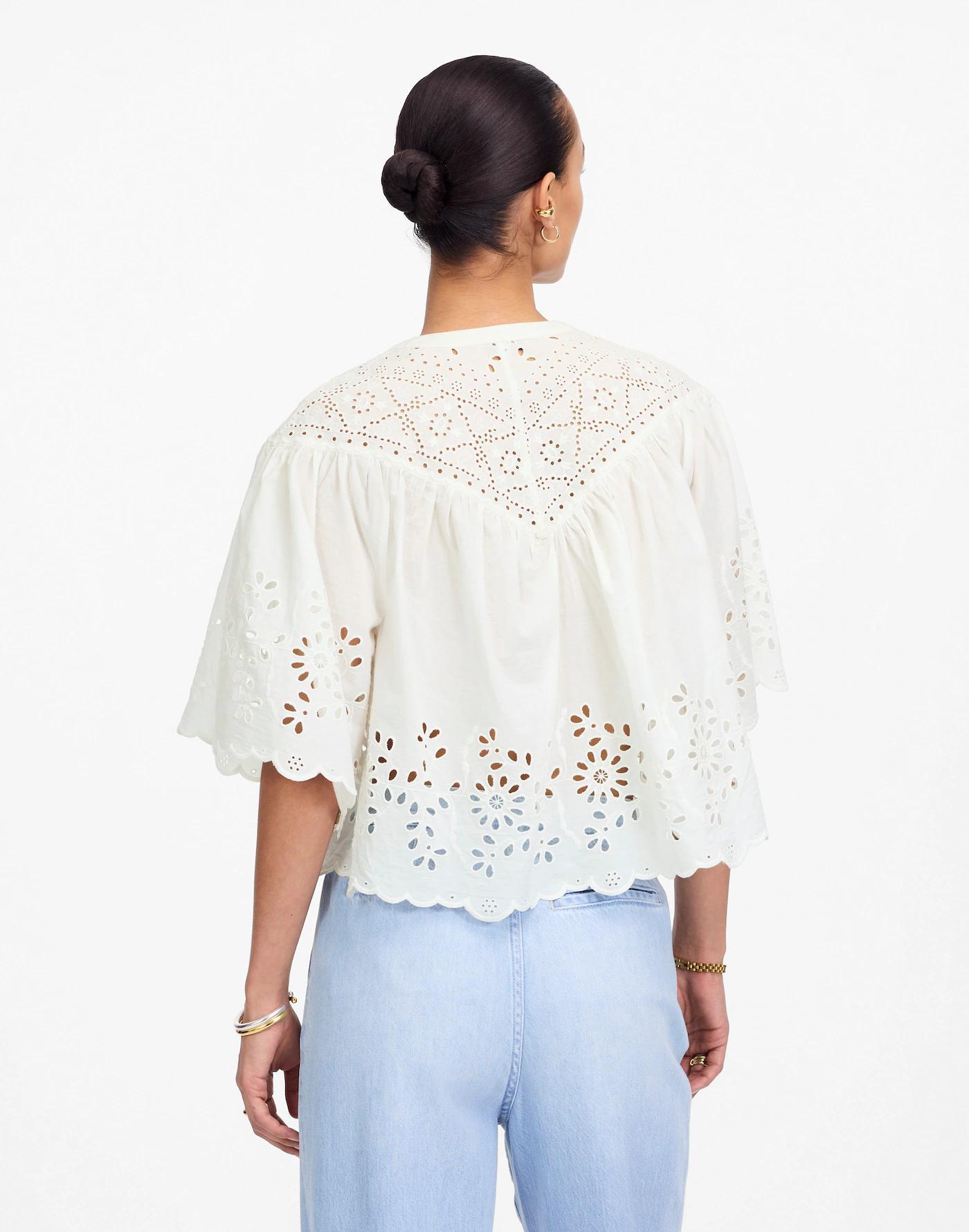 Embroidered Shirred Henley Top Product Image