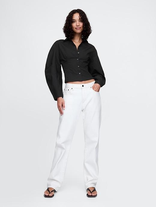 Organic Cotton Poplin Barrel-Sleeve Cropped Shirt Product Image