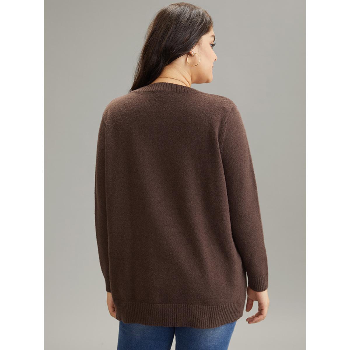 Plus Size Anti-Pilling Floral Graphic Crew Neck Pullover DarkBrown Women Casual Loose Long Sleeve Round Neck Dailywear Pullovers BloomChic 26/4X Product Image