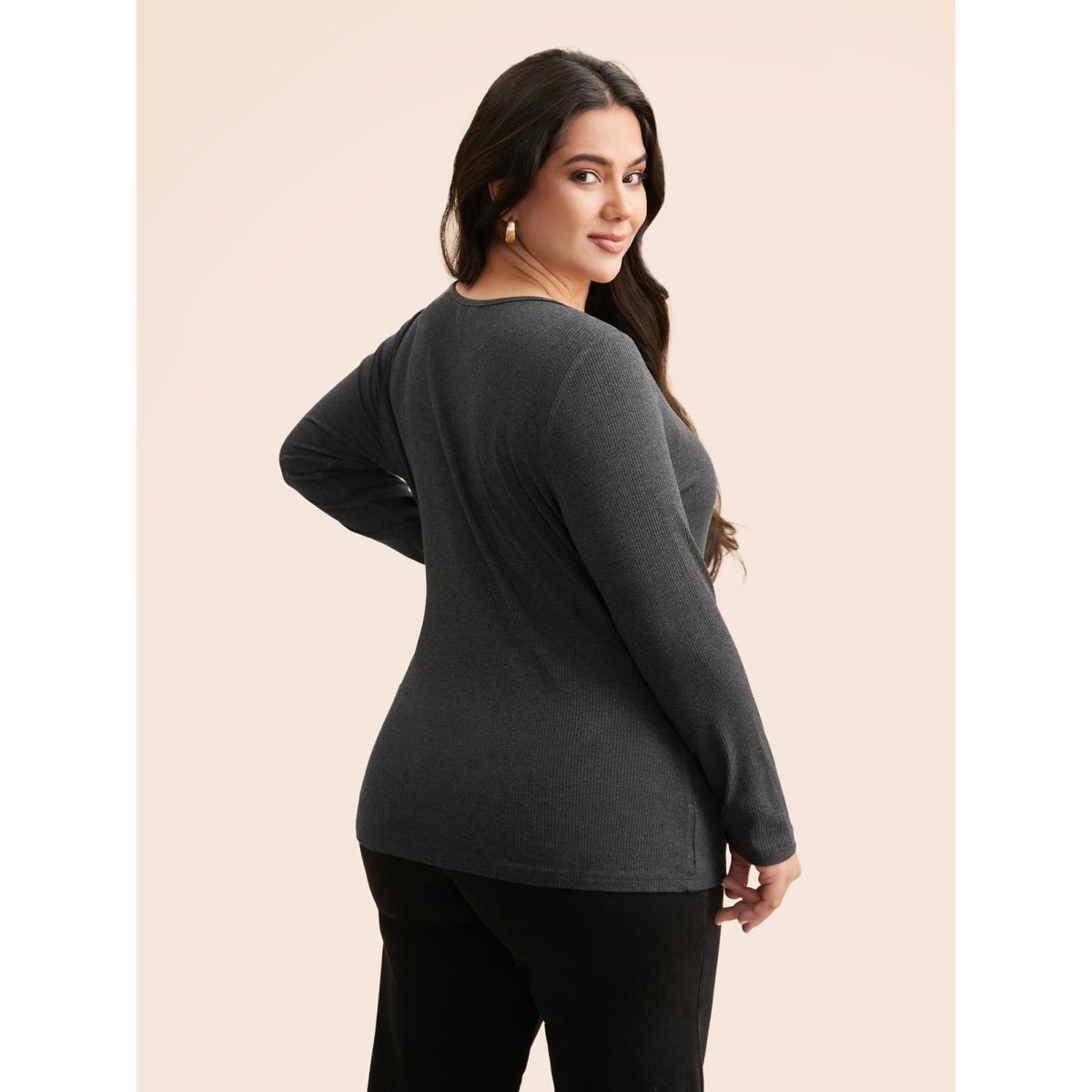 Plus Size Airy Cozy Asymmetrical Neckline T-shirt DimGray Women Casual Texture Asymmetrical Neck Bodycon Everyday T-shirts BloomChic 14-16/1X Product Image
