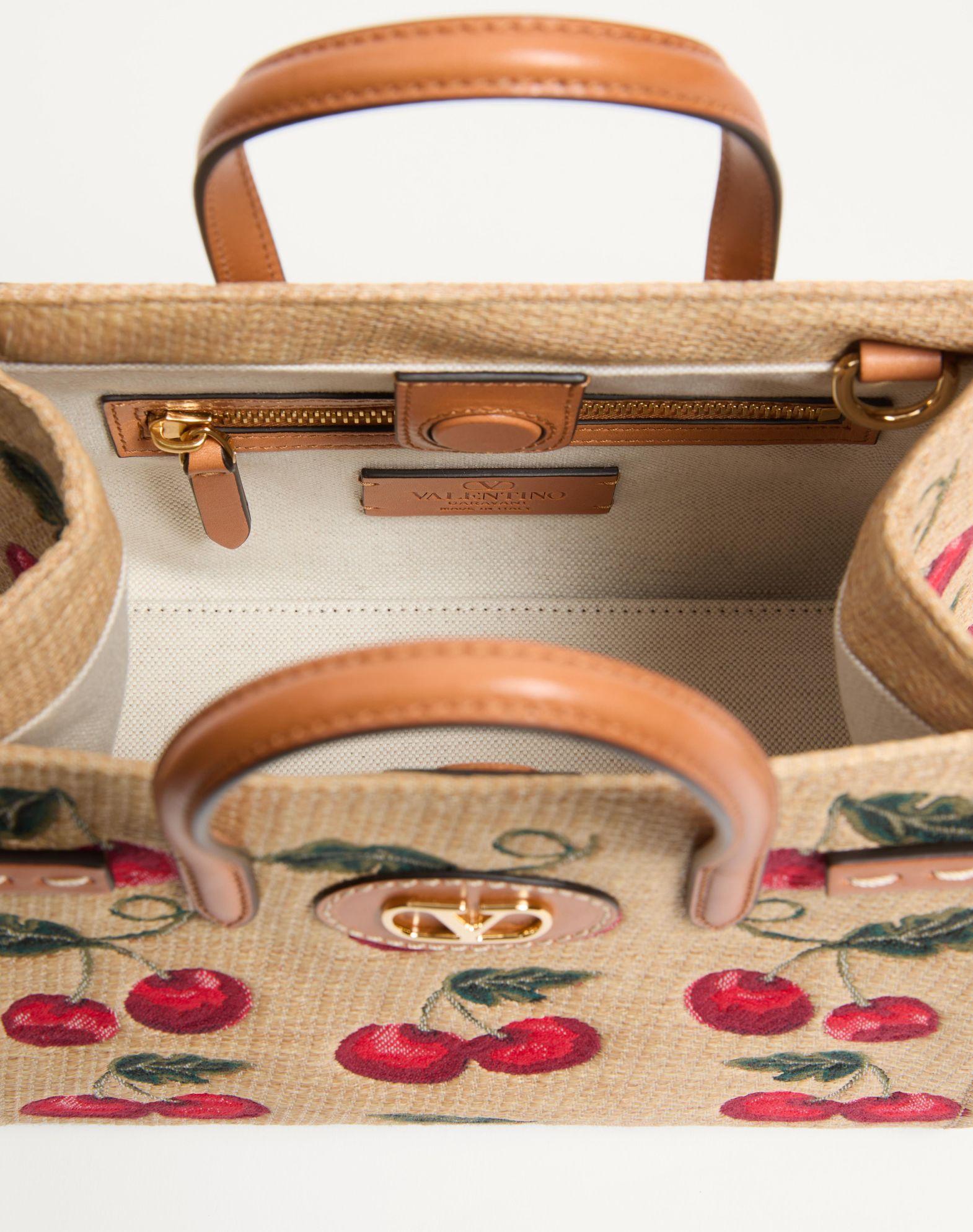Valentino Garavani Antibes Small Shopping Bag In Jacquard Raffia With Cherryfic Pattern Product Image