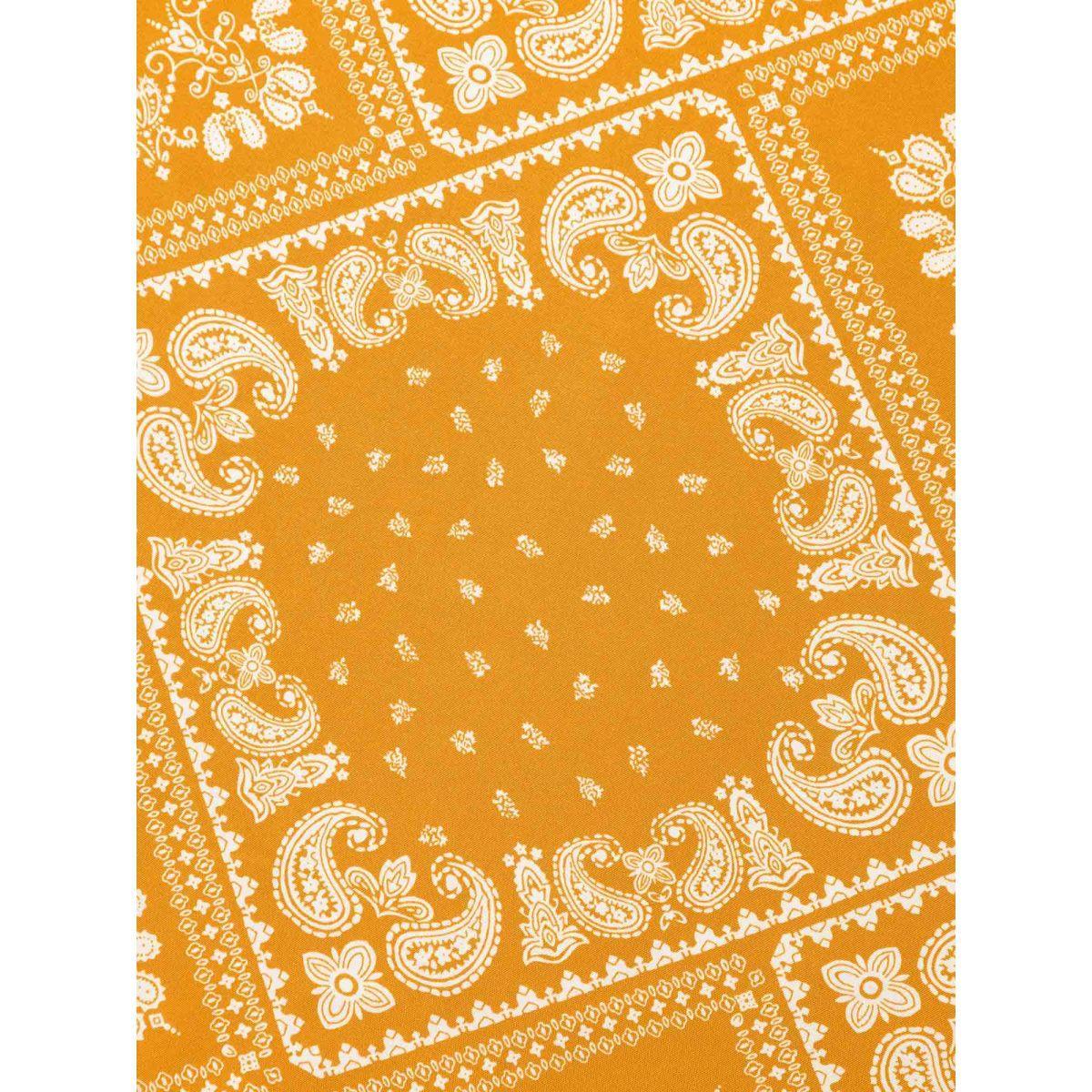 Plus Size Turmeric Round Neck Bandana Print Sleeve Tie Blouse Women Elegant Elbow-length sleeve Round Neck Everyday Blouses BloomChic 28/5X Product Image