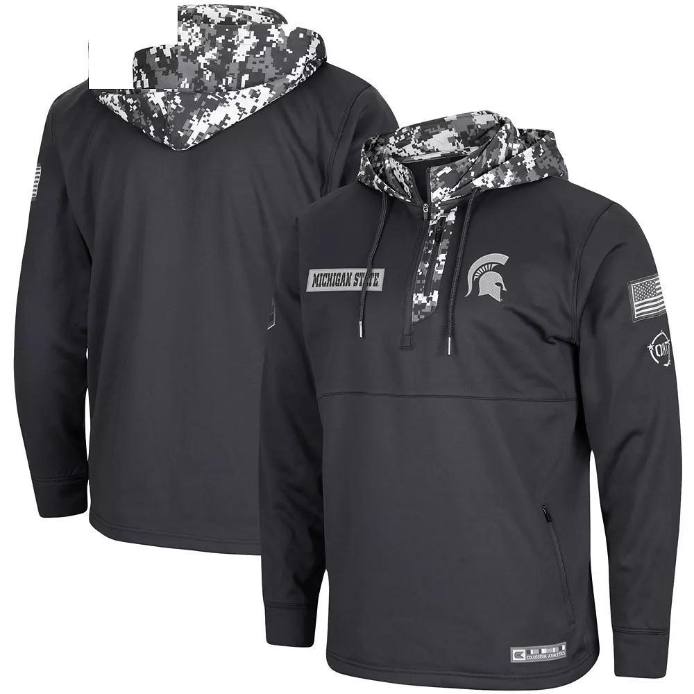 Men's Colosseum Charcoal Michigan State Spartans OHT Military Appreciation Digi Camo Quarter-Zip Hoodie, Size: Large Product Image