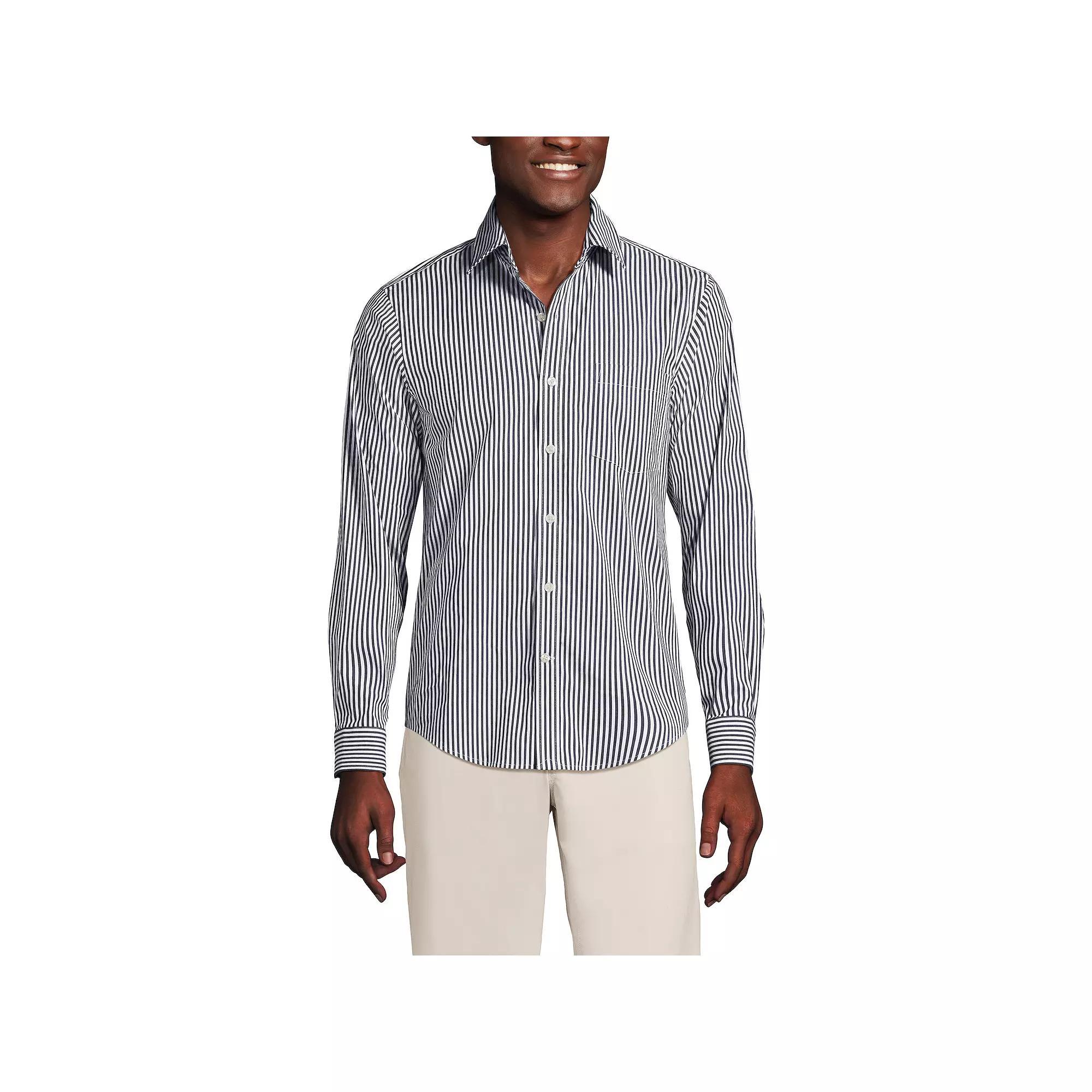 Men's Lands' End Traditional Fit Travel Button-Down Shirt, Size: XXL, Blue Fine Stripe Product Image