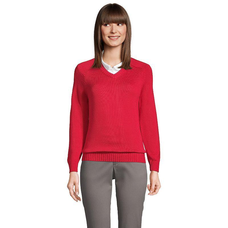 Women's Lands' End Cotton Modal V-Neck Sweater, Size: Large, Green Product Image