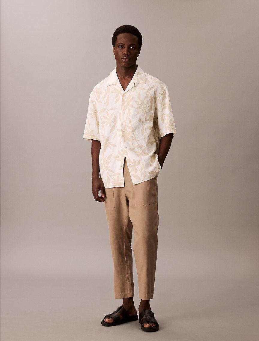 Linen Cotton Print Relaxed Button-Down Shirt  Product Image