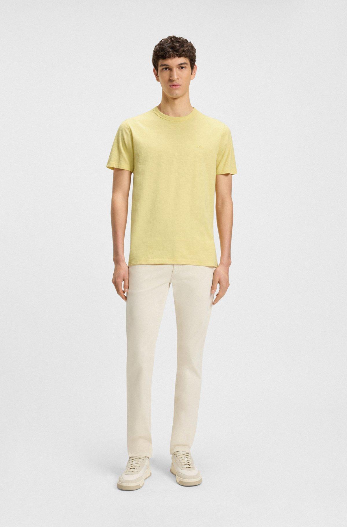 BOSS - Regular-fit T-shirt in cotton with mouline logo - Light Yellow Product Image