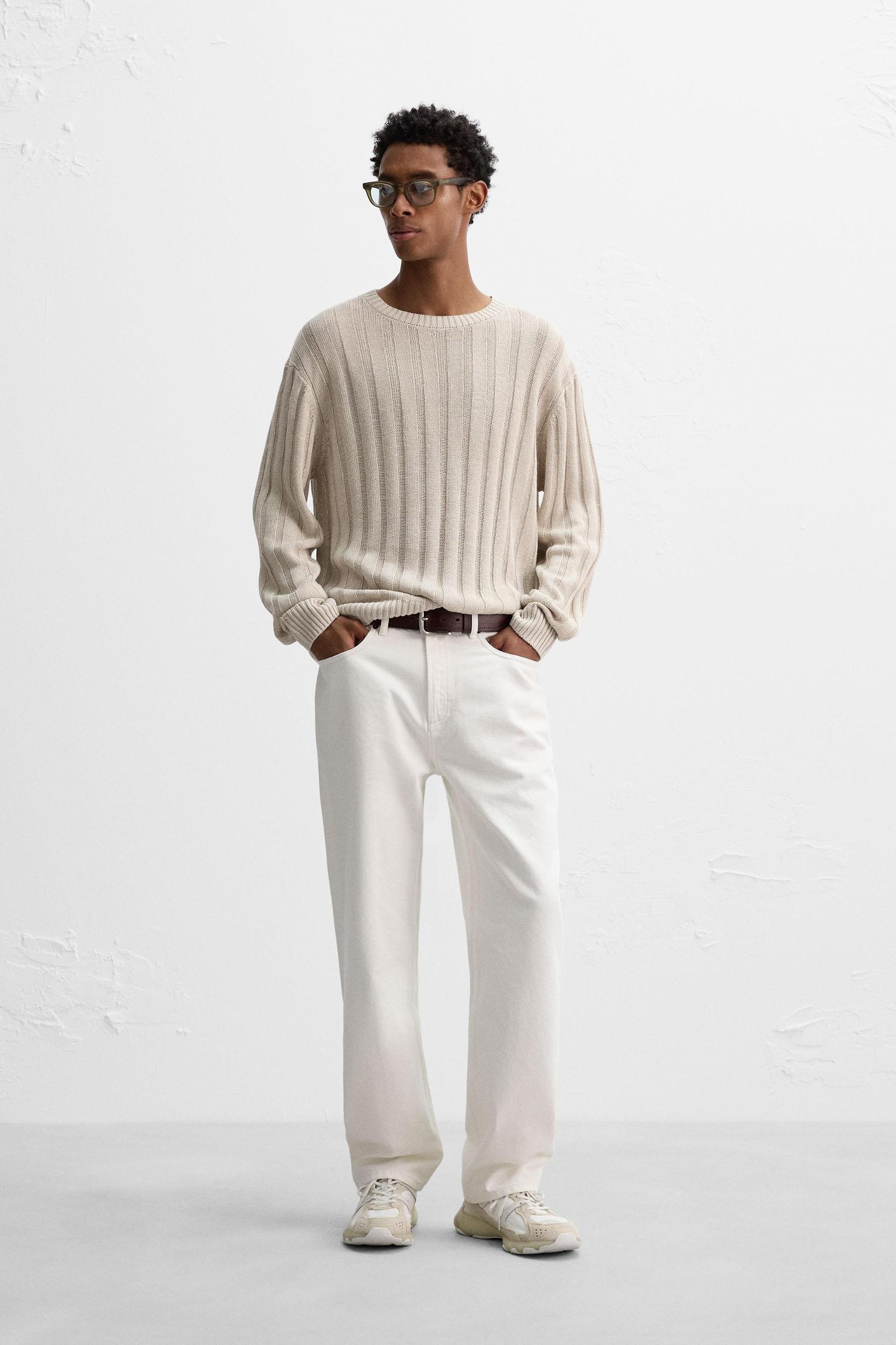 100% LINEN RIBBED SWEATER Product Image