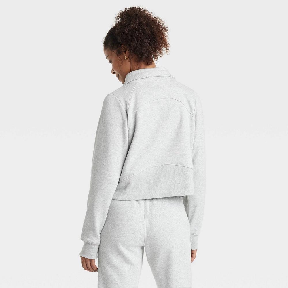 Women's Fleece Half Zip Pullover Sweatshirt - All In Motion™ Heathered L: Relaxed Fit, Lightweight, Seam Pocket, Thumbholes Product Image