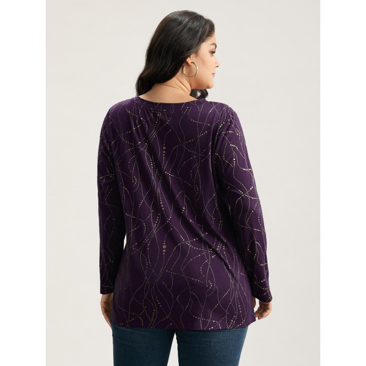 Plus Size Polka Dot Contrast Round Neck T-shirt Eggplant Women Casual Contrast Polka Dot Round Neck Dailywear T-shirts BloomChic 26/4X Product Image