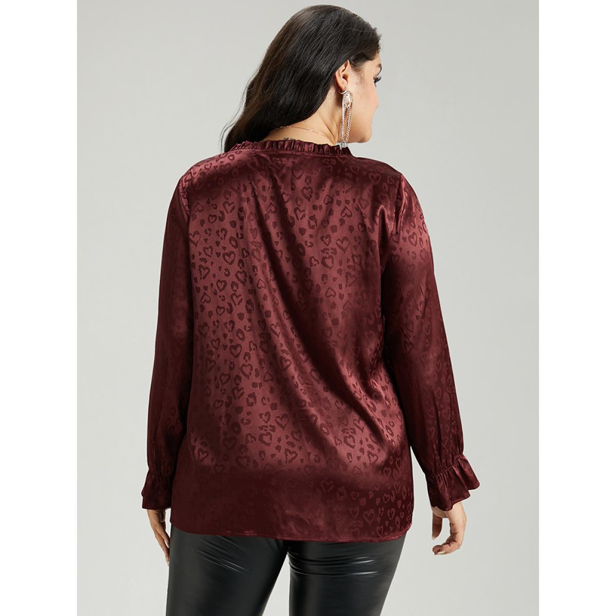 Plus Size Scarlet Solid Knot Neck Frill Trim Flutter Sleeve Blouse Women Glamour Long Sleeve Tie Neck Festival-Christmas Blouses BloomChic 10/M Product Image