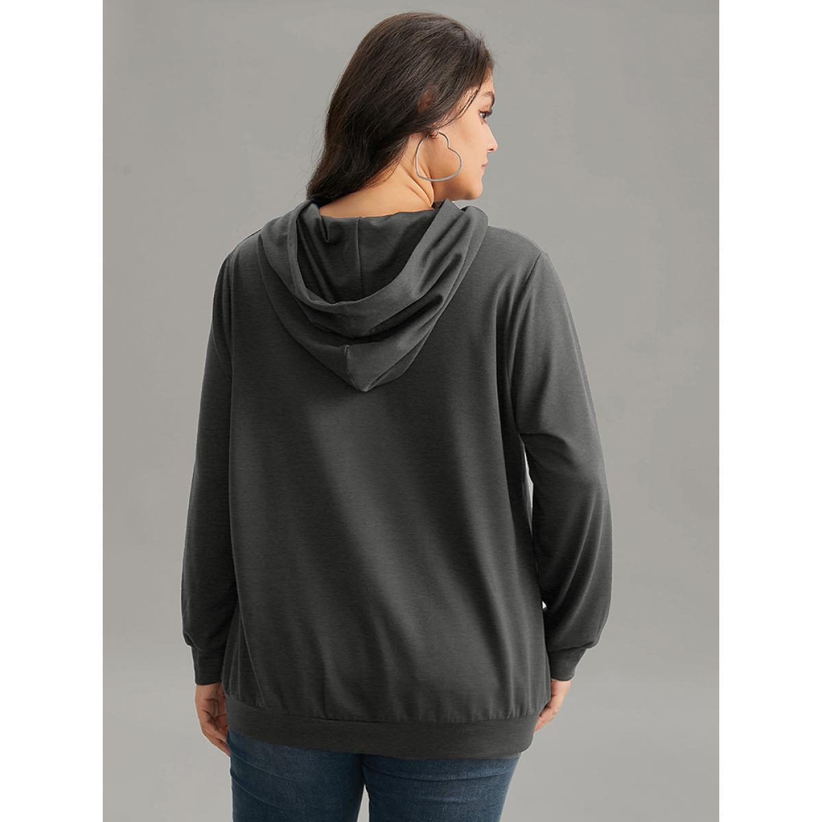 Plus Size Bee Print Hooded Kangaroo Pocket Sweatshirt Women DarkGray Casual Printed Everyday Sweatshirts BloomChic 22-24/3X Product Image