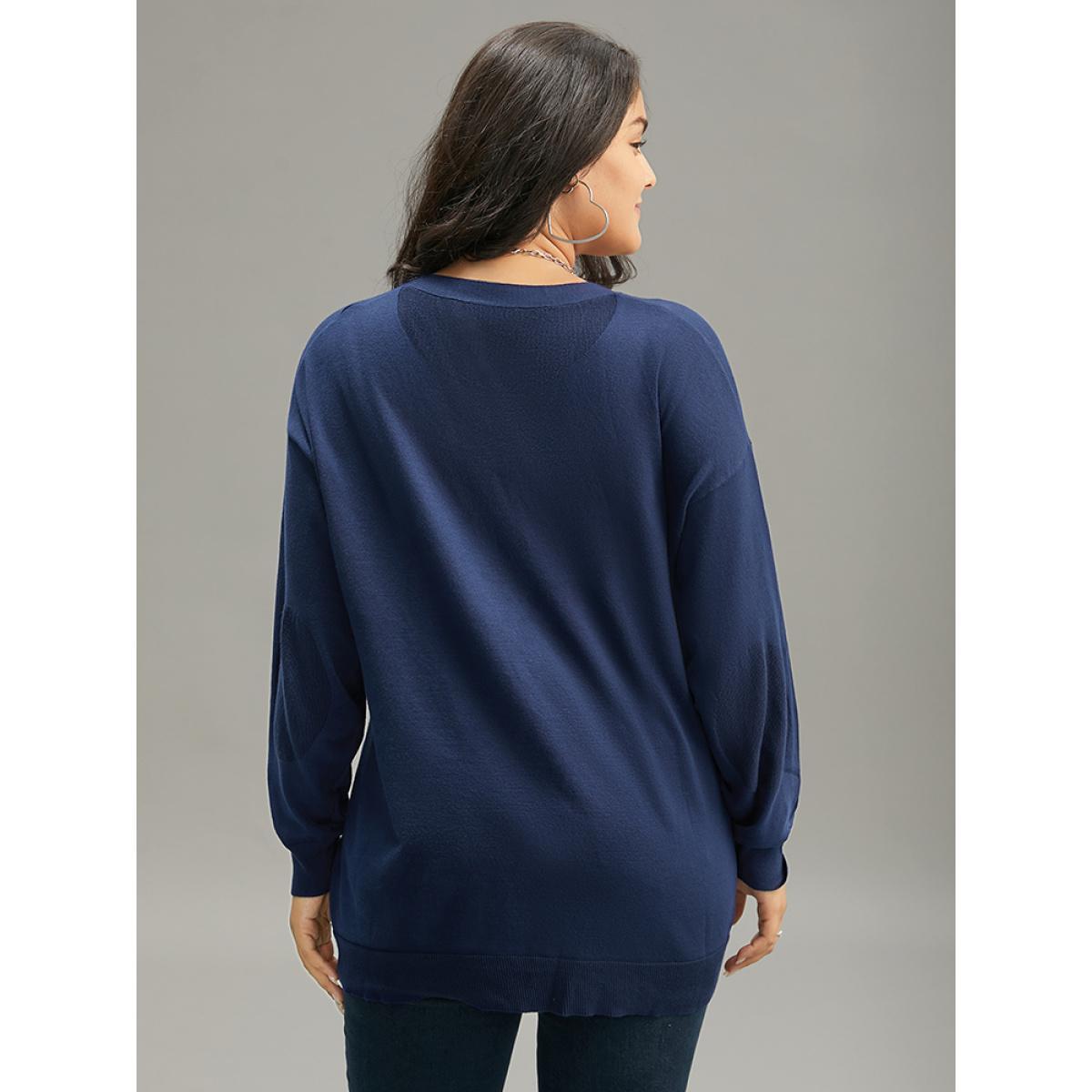Plus Size Supersoft Essentials Plain Button Up Elastic Cuffs Cardigan Indigo Women Casual Loose Long Sleeve Everyday Cardigans BloomChic 10/M Product Image