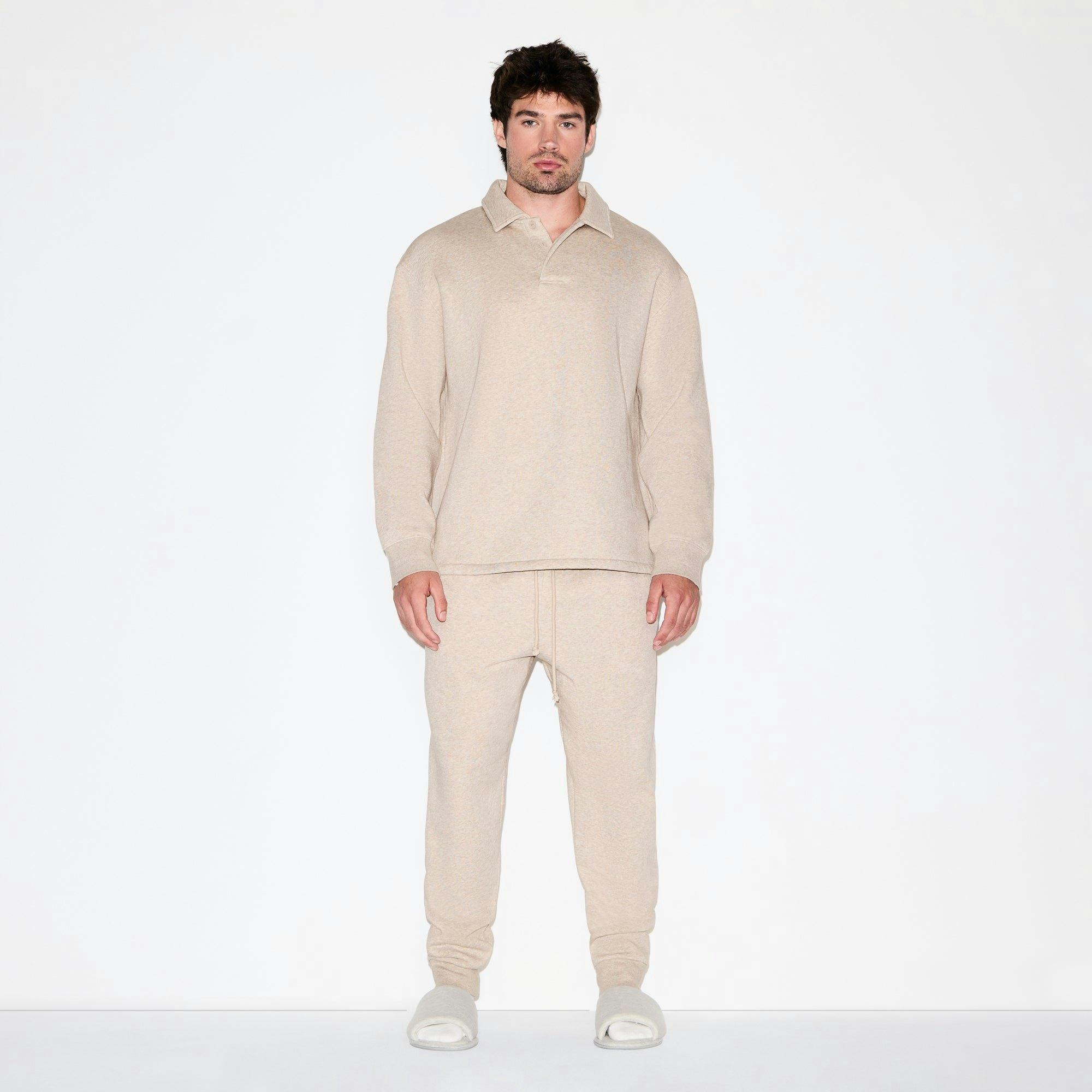 FLEECE LOUNGE MENS RELAXED POLO | DESERT HEATHER GREY Product Image