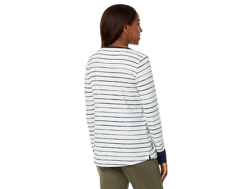 L.L.Bean Unshrinkable Mini Waffle Henley Long Sleeve Stripe (Sailcloth Painterly Stripe) Women's Clothing Product Image