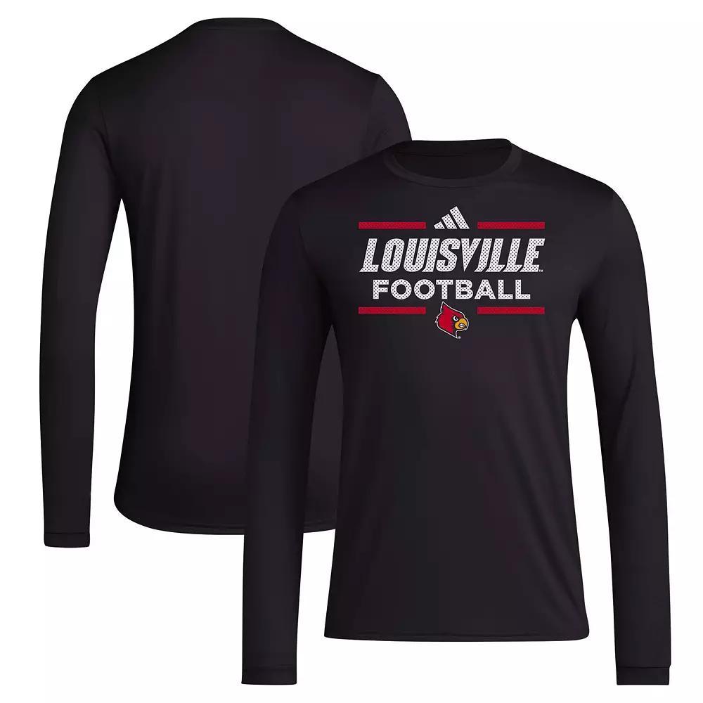 Men's adidas Black Louisville Cardinals Locker Football Pre-Game AEROREADY Long Sleeve T-Shirt, Size: Large Product Image