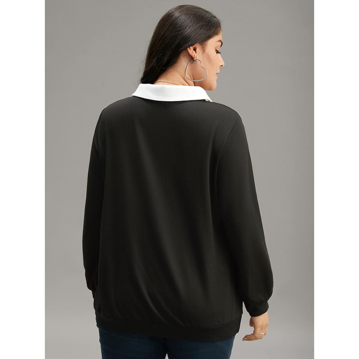 Plus Size Halloween Contrast Shirt Collar Patched Pocket Sweatshirt Women Black Casual Contrast Shirt collar Festival-Halloween Sweatshirts BloomChic 12/L Product Image
