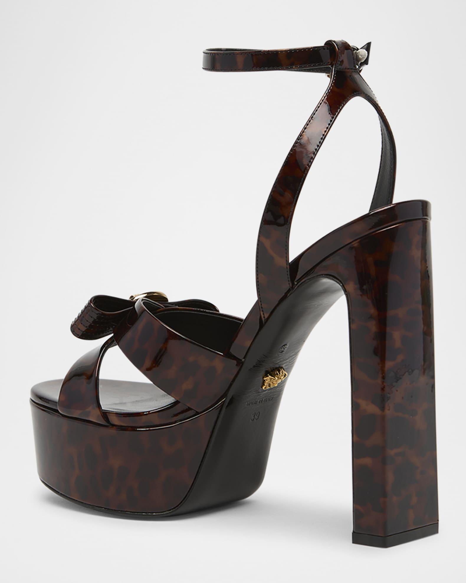 Gianna Ribbon Tortoise Patent Leather Platform Sandals Product Image